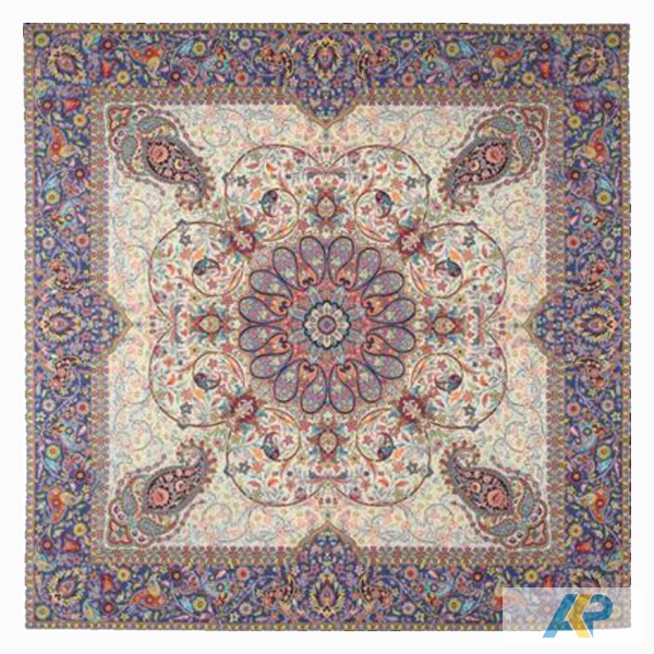 ترمه طرح افشاری کرم حاشیه سرمه ای مربع سایز 50 * 50